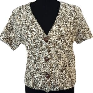 Anthro Hand Knit by Dollie Short Sleeve Wool Blend Cardigan Sweater Med